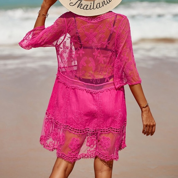 Boho Floral Embroidered Beach Cover up - Picture 8 of 10